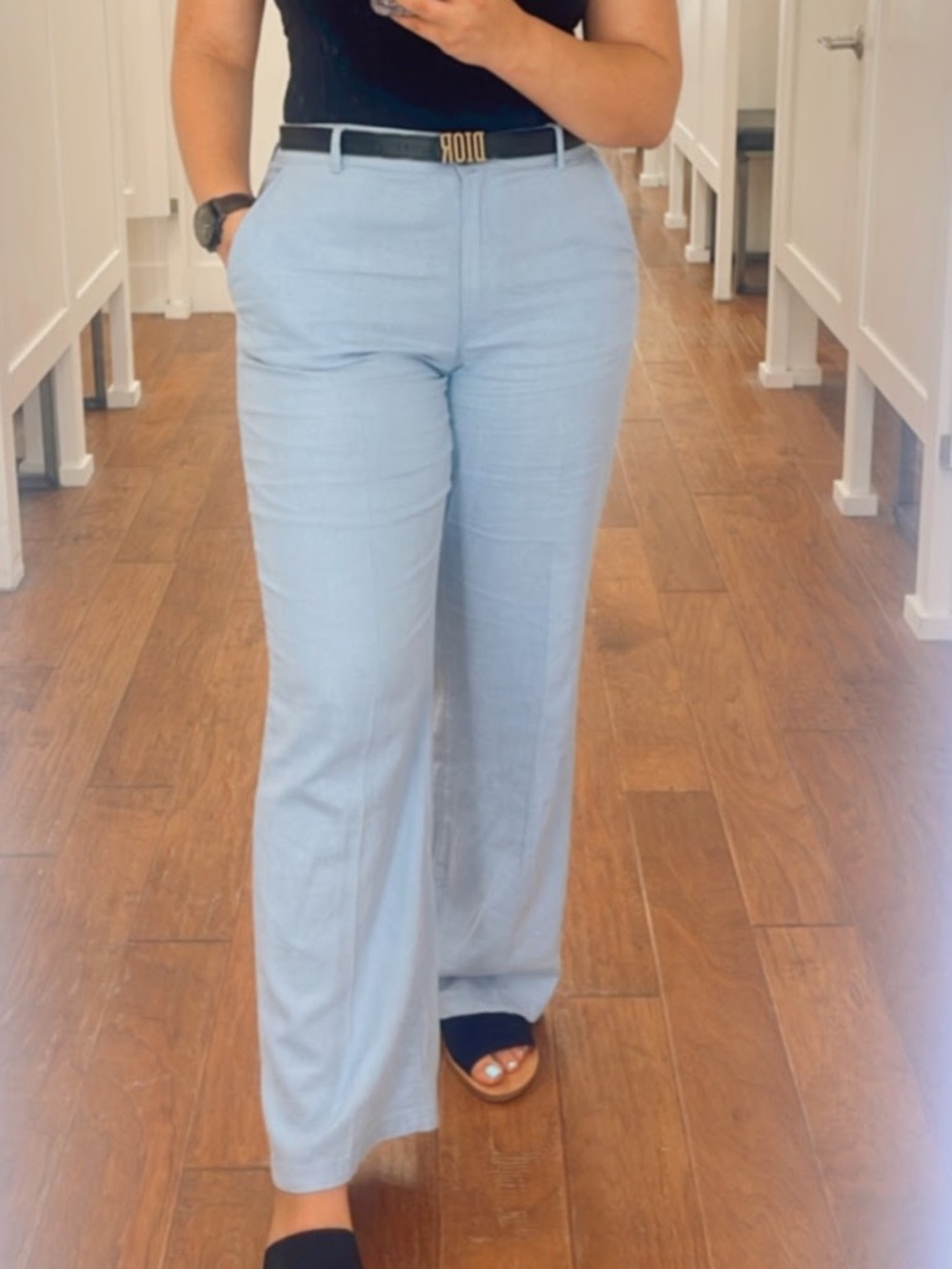 H&M Light Blue Wide Leg Lenin blend Pants